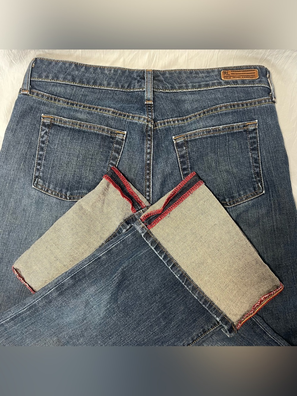 VTG Polo Jeans Co Ralph Lauren Stretch Kelly 10x31 Y2K Bootcut Red Stitch Cuff
